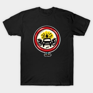 Explode Driving Test Warning Traffic Road Sign Cartoon Character T-Shirt